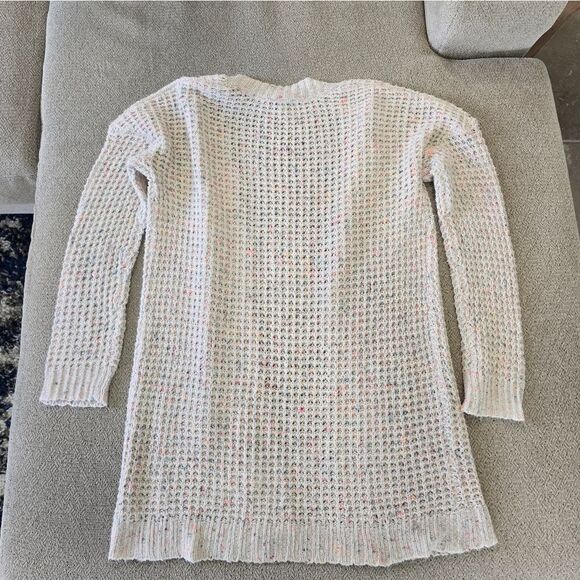 Express Factory Cream Pale Pink Colorful Speckles Open Waffle Cardigan - Medium - Picture 2 of 13